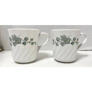 SET OF 2 VINTAGE CORELLE CALLAWAY IVY SWIRL COFFEE MUGS CUPS CORNING